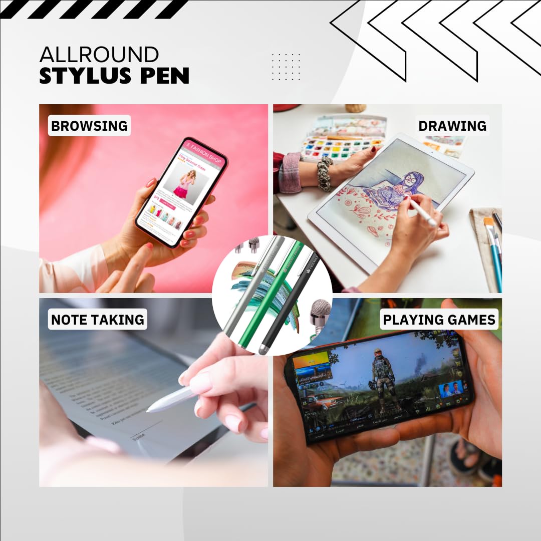 Friendly Swede Stylus Pen 3-Pack for iPad & iPhone - Touchscreen Stylus with Replaceable Tips & Cleaning Cloth for Artists & Students