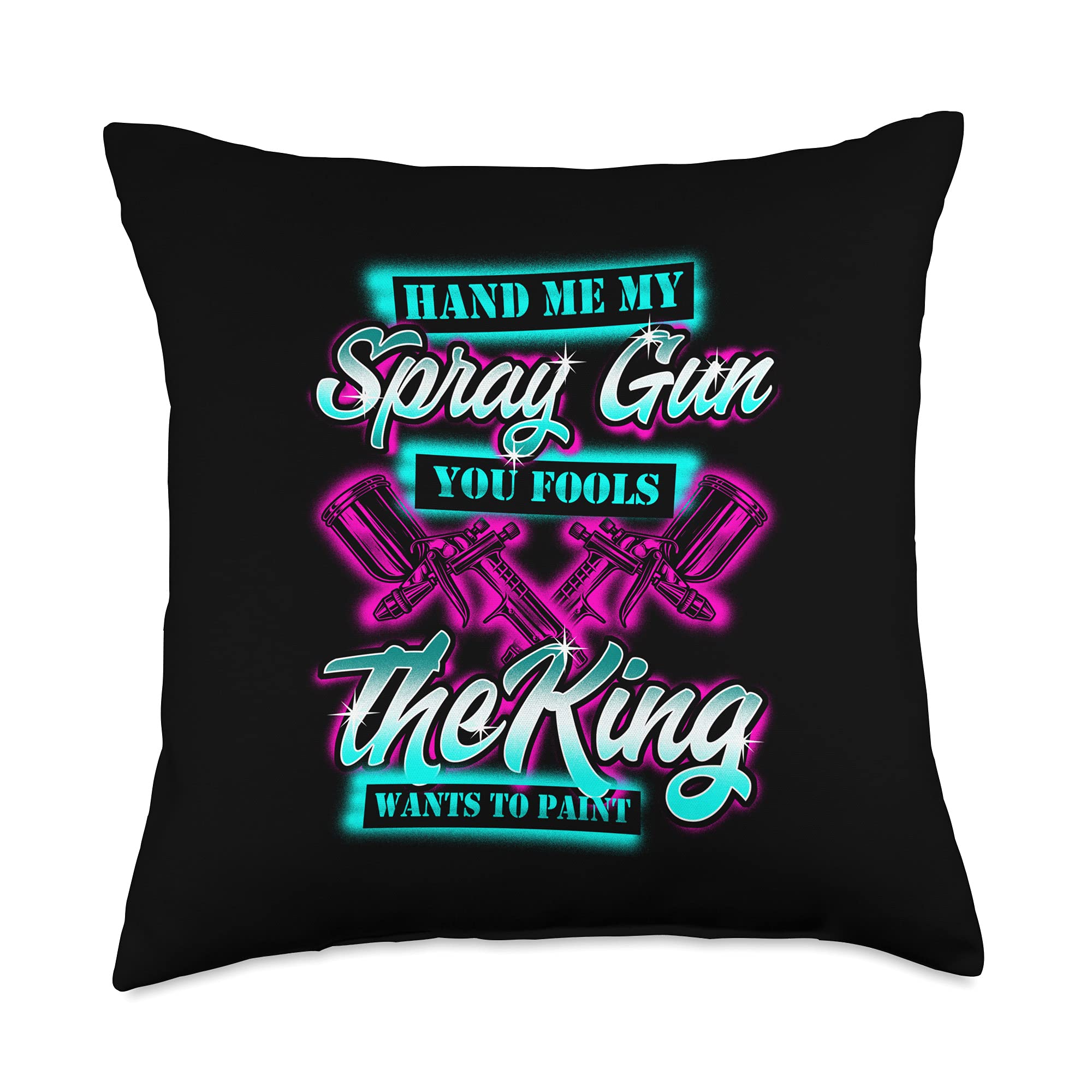 Fun Car Painter Throw Pillow 18x18 - Multicolor Spray Gun Design for Home Decor, Office & Car Accessories - Perfect for Gamers, Artists & Auto Enthusiasts