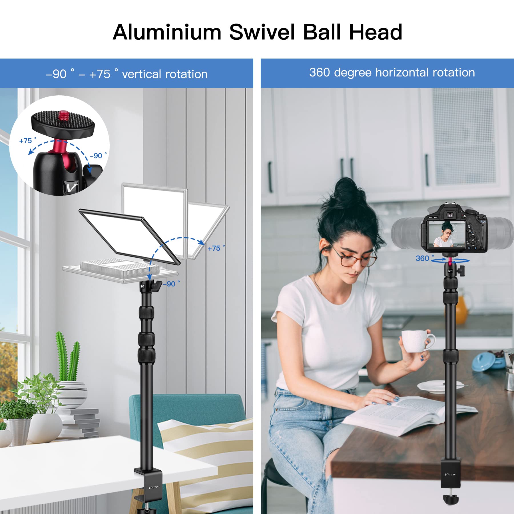 Victiv Adjustable Camera Table Mount Stand (37cm-105cm) with 1/4