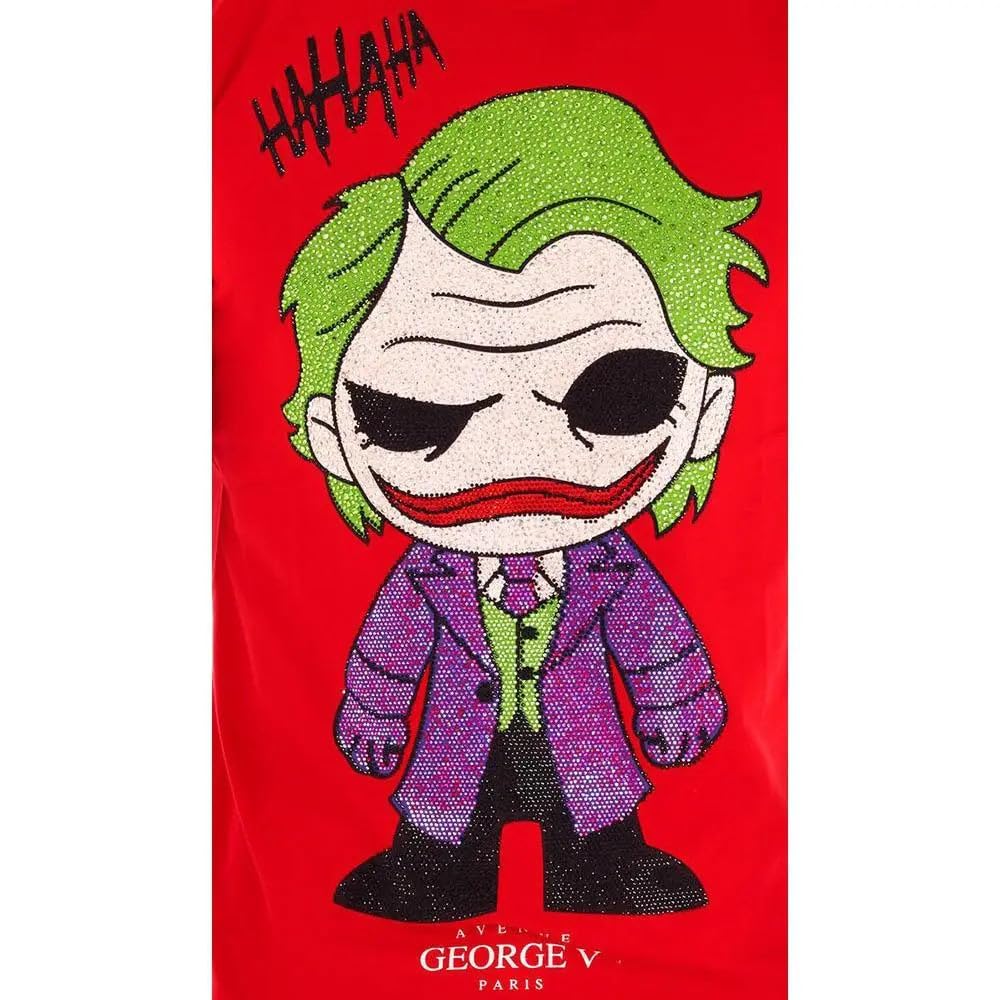 George V Men's Crystal Joker Graphic T-Shirt - Red Cotton Tee for Casual Wear, Cosplay & Comic Con Events