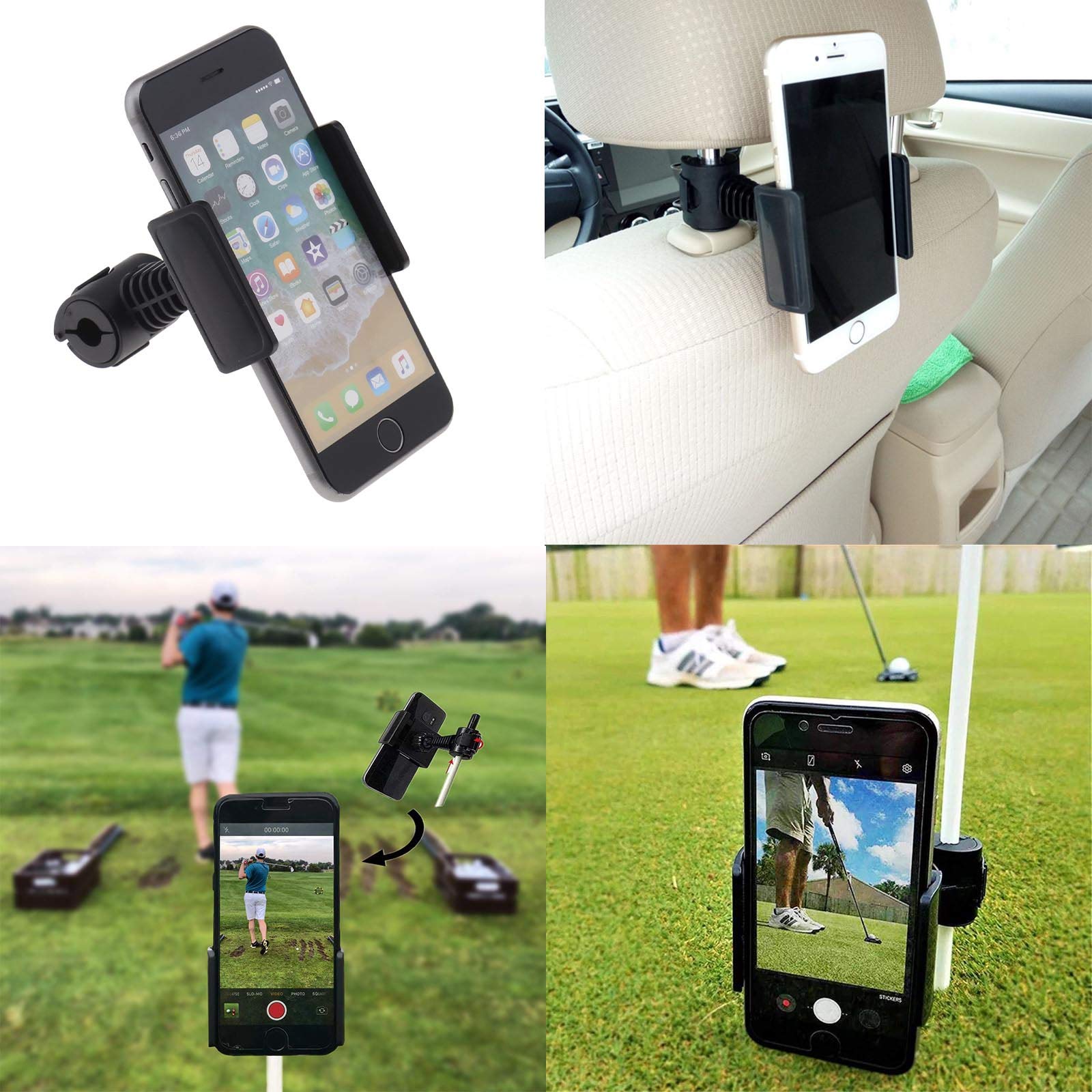 Golf Phone Holder Clip - Swing Recording & Car Headrest Mount for Selfie & Training | Durable Phone Accessories for Golfers & Drivers | Perfect for Golf Practice, Driving Range & Road Trips