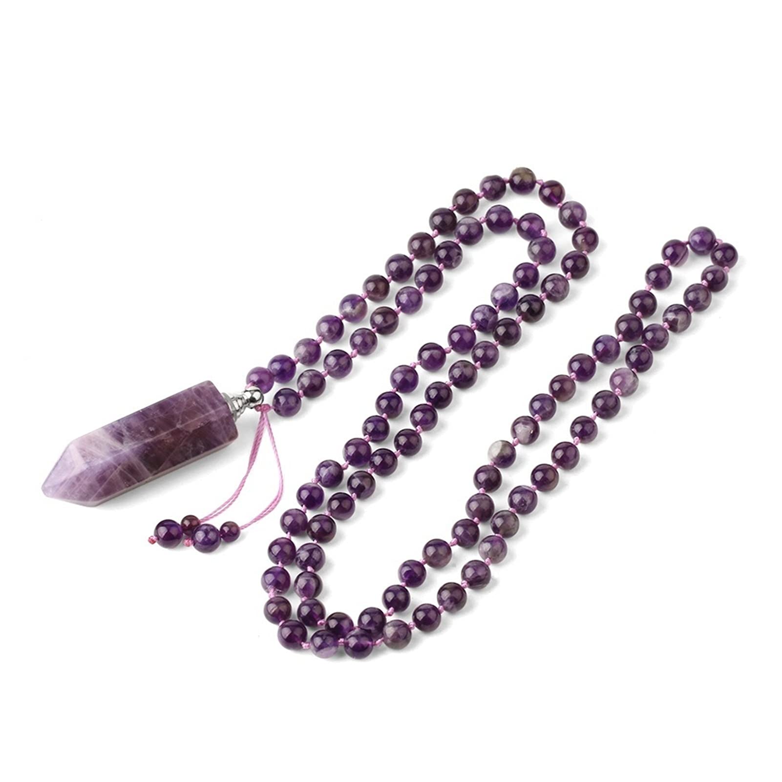 Natural Gemstone Hexagonal Perfume Bottle Pendant Necklace - Amethyst Purple Pink Crystal Essential Oil Diffuser Jewelry for Women | Perfect for Aromatherapy, Meditation & Spiritual Healing