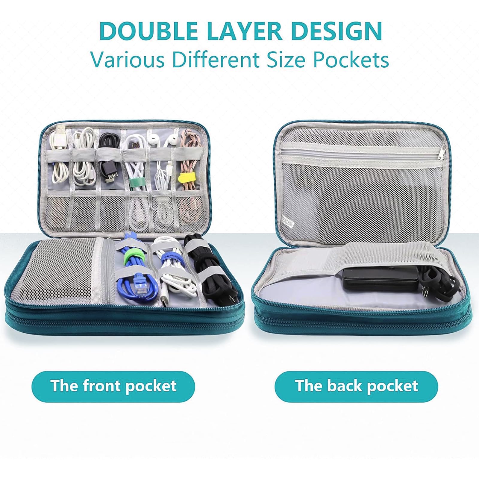 Teskyer Waterproof Travel Organizer Bag for Electronics & Cables - 9.6 x 6.9 Inch Dark Green Travel Accessories - Perfect for Men & Women Travel Essentials (Ideal for Business Trips, Vacations & Daily Commute)