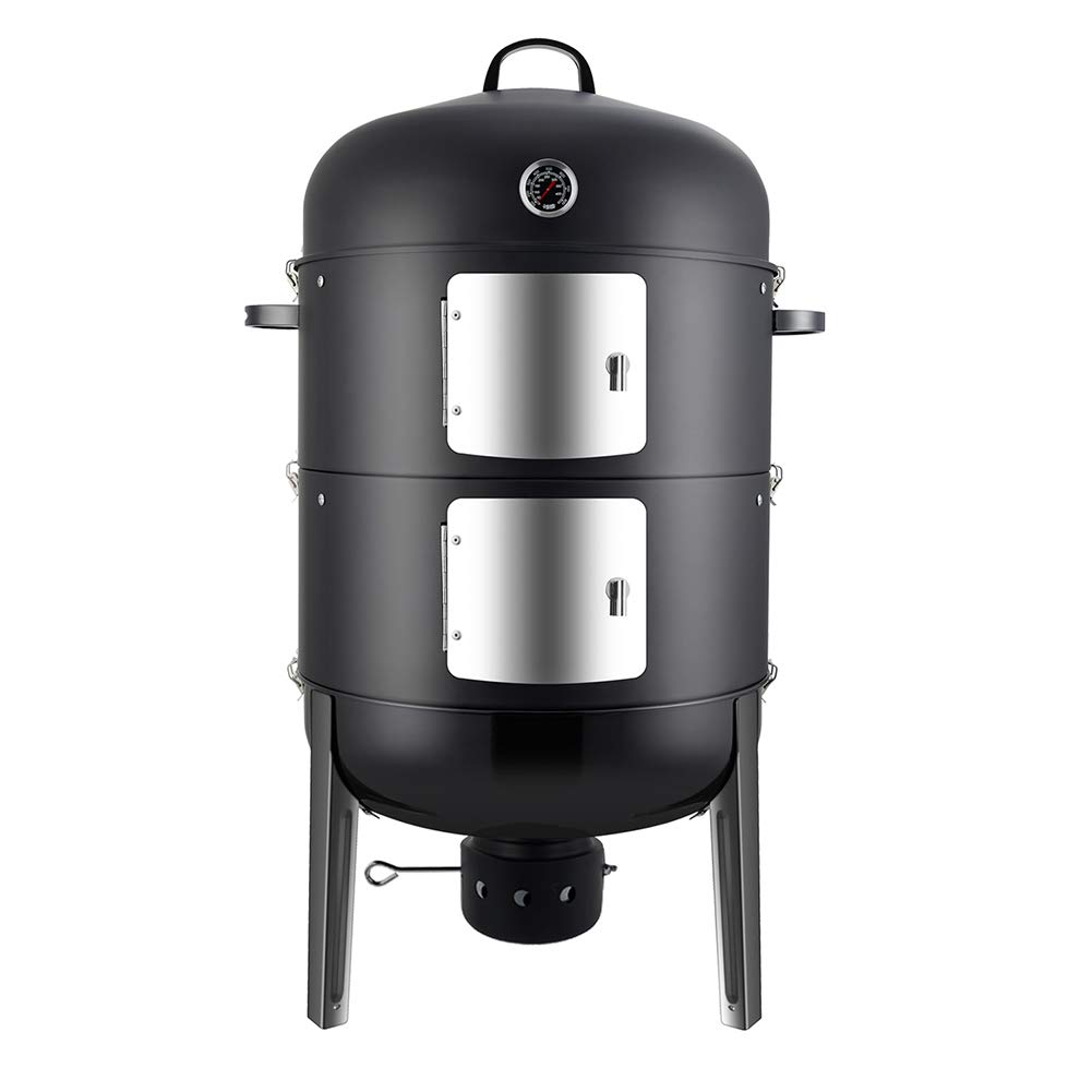 Realcook 20 Inch Charcoal BBQ Smoker Grill - Vertical Outdoor Smoker for Backyard, Camping & Tailgating - Perfect for Smoking Ribs, Chicken & Brisket