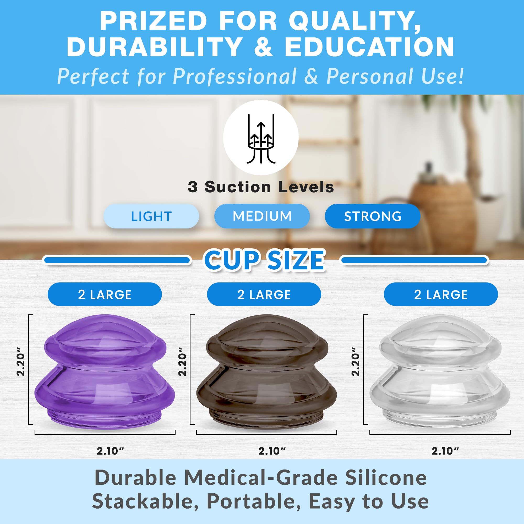 Premium Silicone Cupping Therapy Set - 6 Large Multi-Color Cups (Clear, Onyx, Purple) for Deep Tissue Massage & Pain Relief | Professional Cupping Kit for Muscle Recovery, Relaxation & Detox | Ideal for Home Spa, Physical Therapy & Wellness Routines