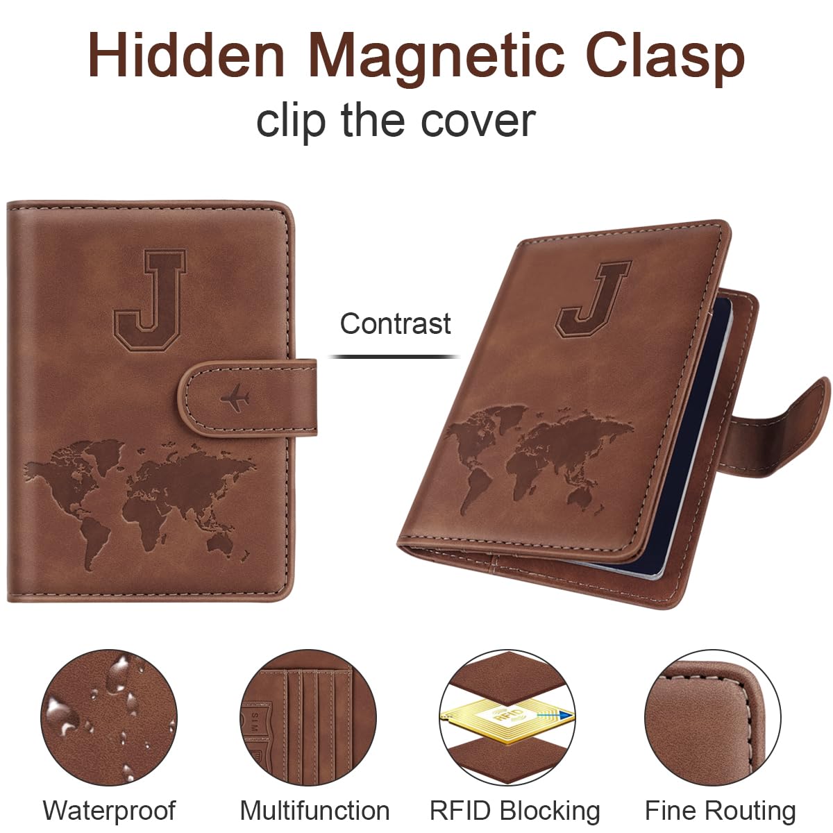 Personalized RFID Blocking Passport Holder Wallet Cover - Letter A-Z Monogram Travel Wallet Case for Women & Men (Brown) - Perfect for Air Travel, International Trips & Document Protection