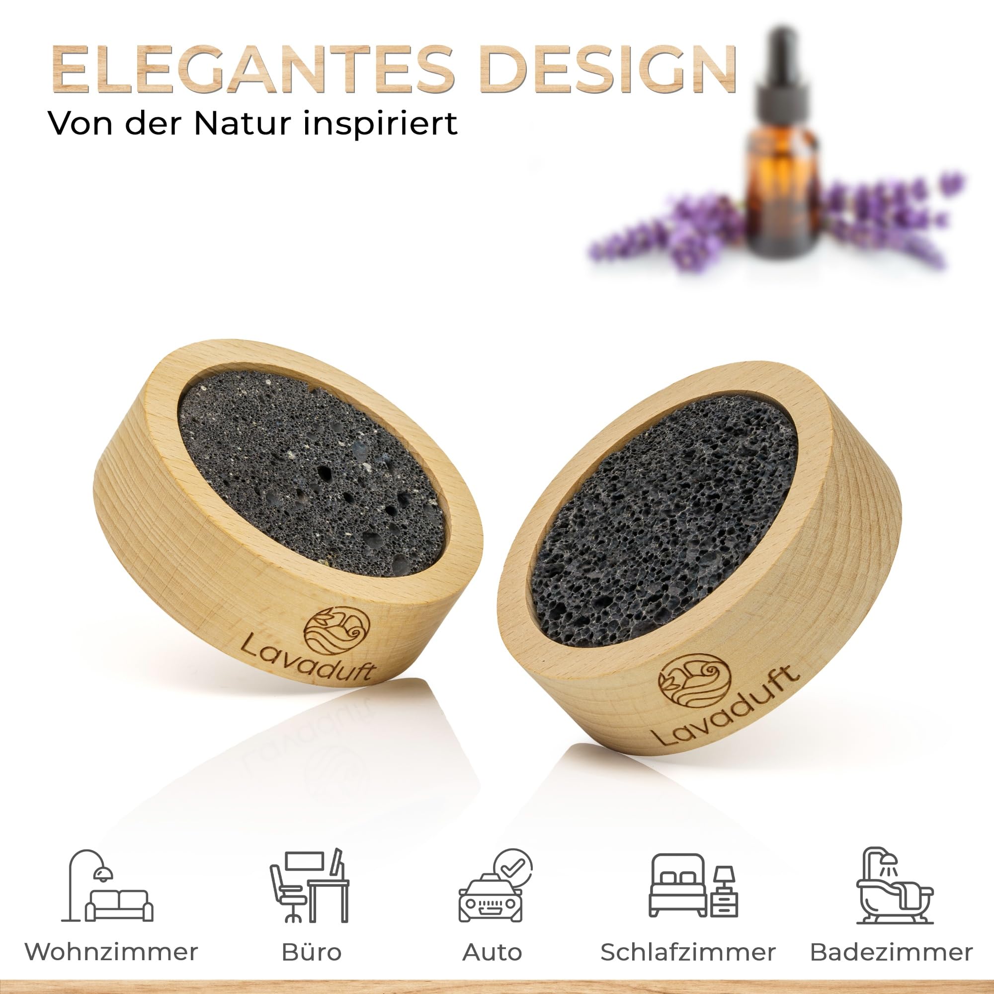 LAVADUFT® Natural Lava Stone Essential Oil Diffuser - Aromatherapy Diffuser for Home, Office, Car, Bedroom, Living Room, Bathroom | Relaxation, Stress Relief & Better Sleep