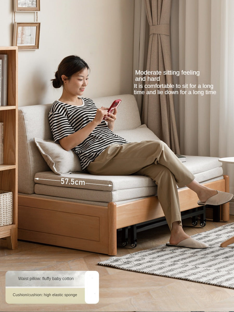 Solid Beech Wood Sofa Bed - Convertible Sleeper Sofa for Small Spaces, Guest Room & Living Room - Comfortable & Space-Saving Furniture