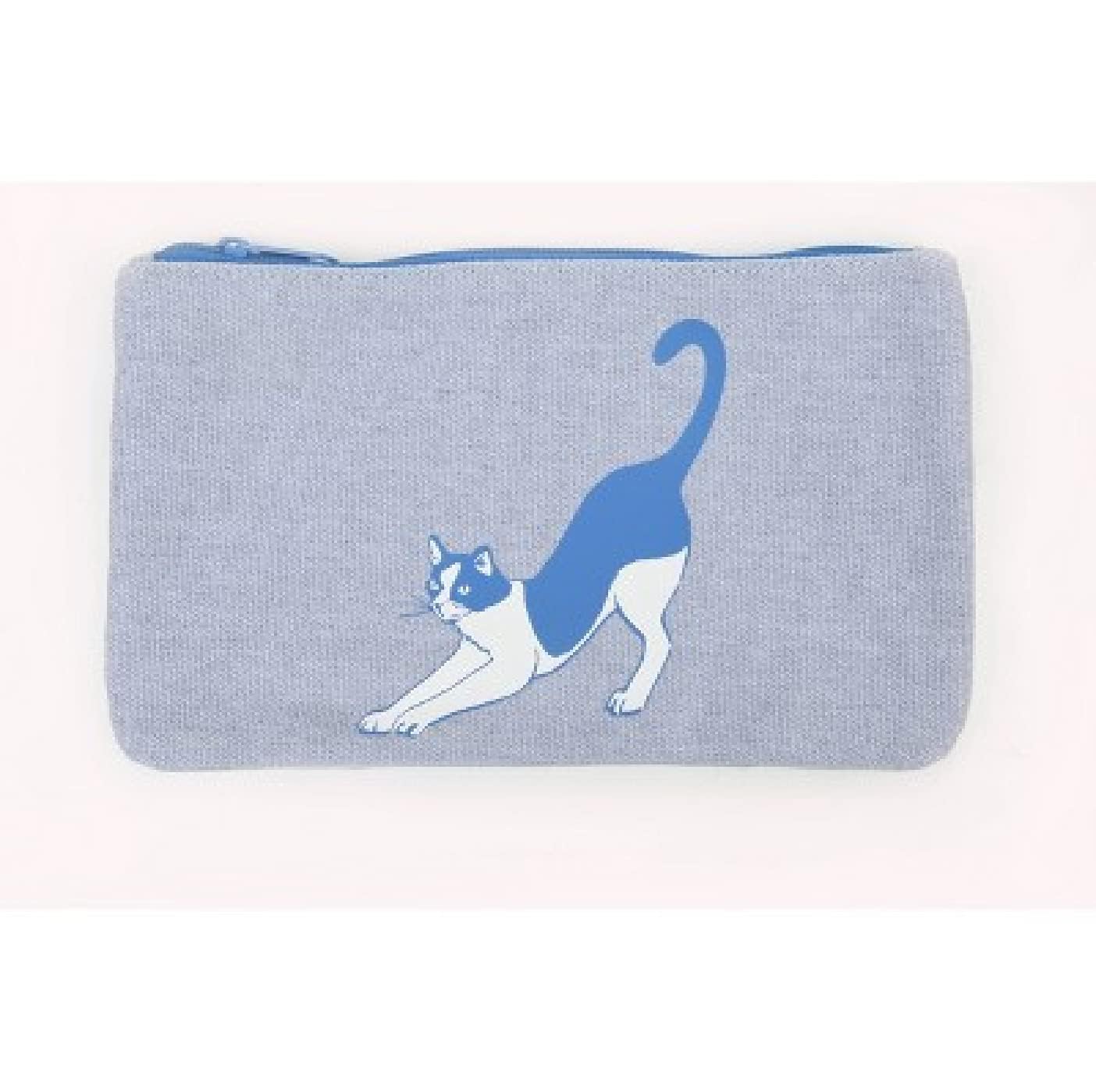 Blue Cat Canvas Zipper Pencil Pouch for School & Office Supplies