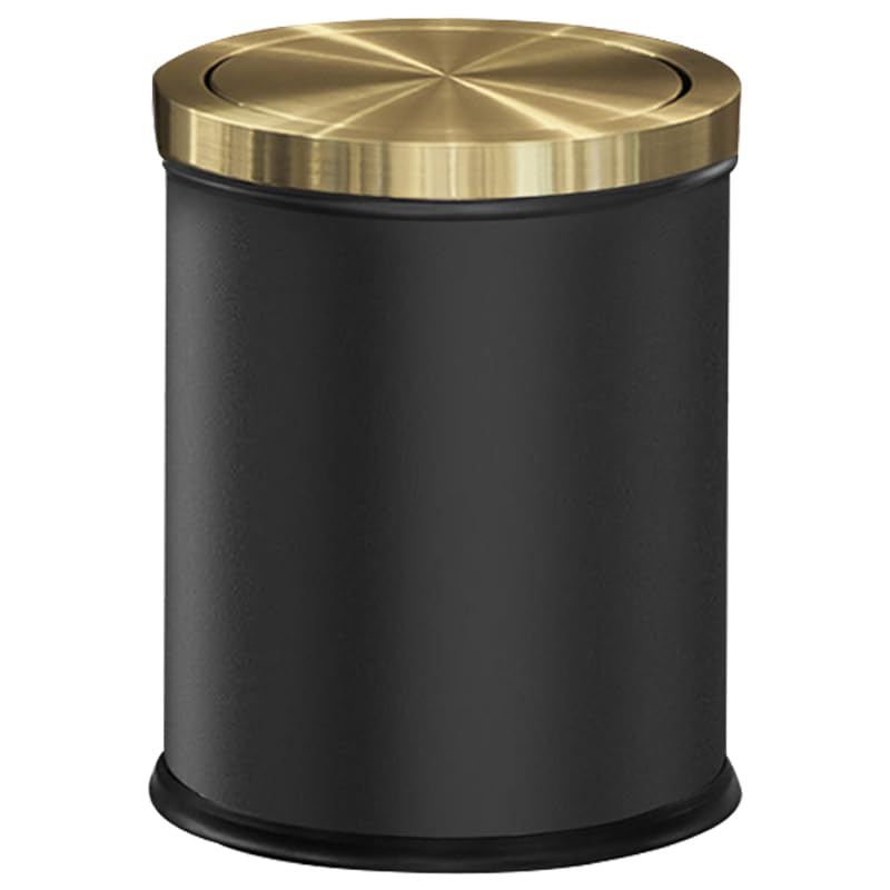 15L/4GAL Black and Gold Bathroom Trash Can with Flip Lid - Odor Control Waste Bin for Bathroom, Kitchen, Office & Hotel - Elegant Touch for Home, Living Room & Commercial Spaces