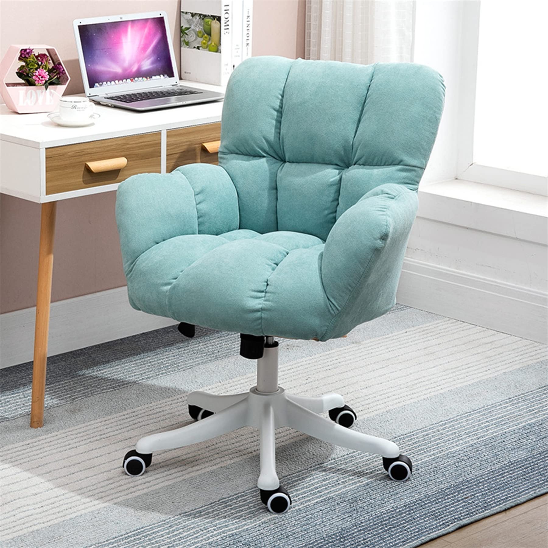 Ergonomic Adjustable Height Home Office Chair - Cotton Linen Computer Desk Chair with Mid Back Support, Modern Swivel Executive Chair with Nylon Feet for Home & Office Workspace | Perfect for Remote Work, Gaming & Study Sessions