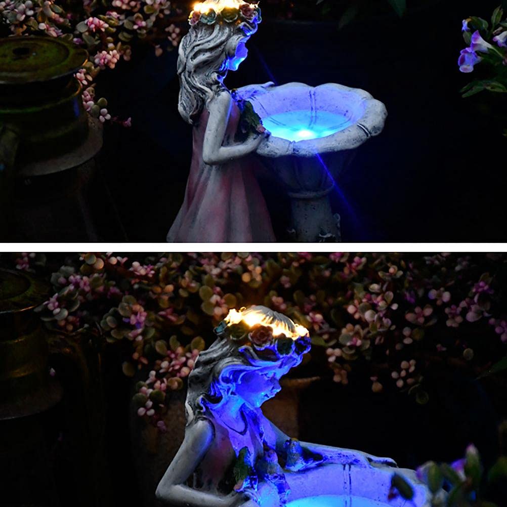 Solar Powered Fairy Garden Statue - Shiker Solar Lighted Girl Bird Bath Sculpture, Resin Angel Figurine for Outdoor Garden Decor, Small - Perfect for Patio, Yard & Fairy Garden Landscaping