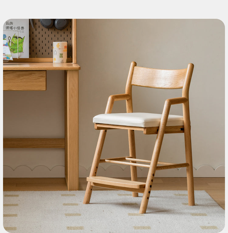 Adjustable Height Oak Solid Wood Kids Chair - Sturdy & Ergonomic Design for Study, Dining & Playtime
