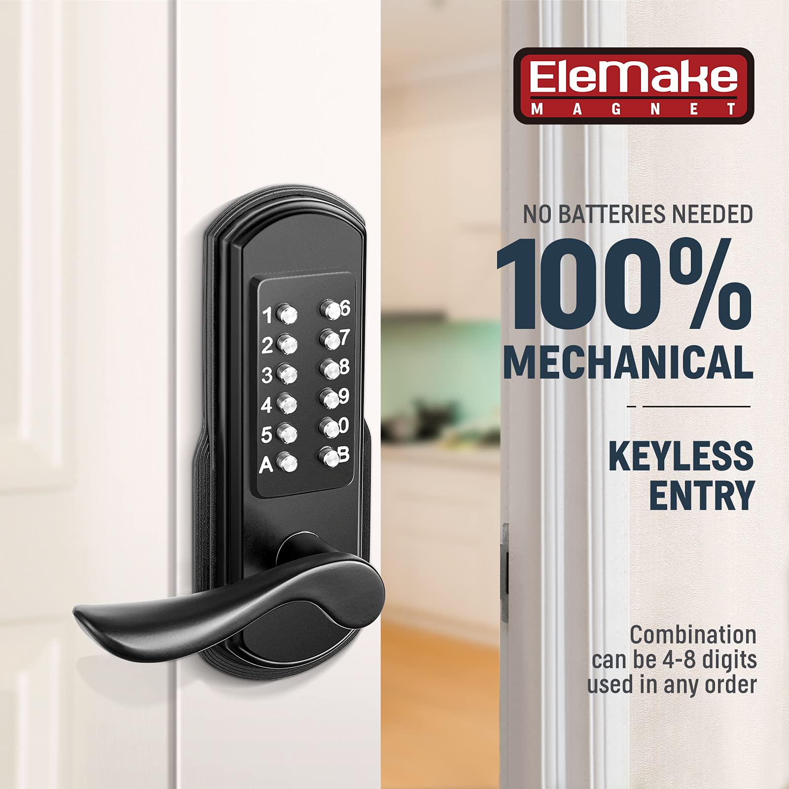 Elemake Keyless Entry Door Lock with Keypad & Handle - Left-Handed Mechanical Door Lever Lock (Not Deadbolt) - Perfect for Home, Office & Apartment Security
