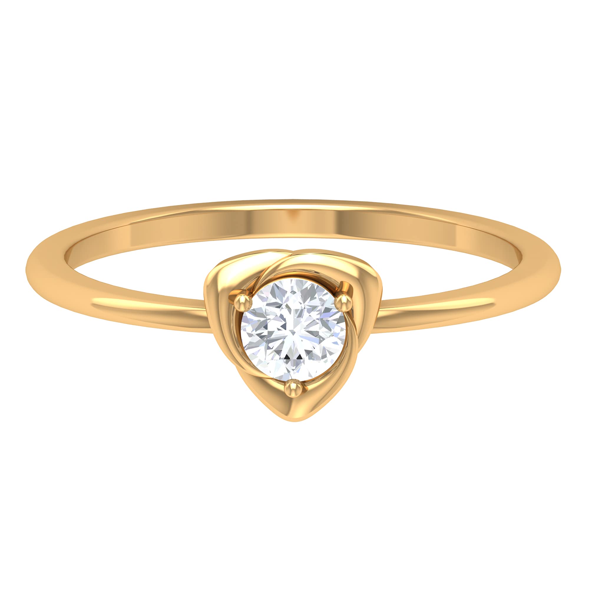 14K Solid Gold Flower Shape Diamond Solitaire Ring - Minimalist 3 Petal Floral Engagement Ring for Women, Wedding, Anniversary & Special Occasions