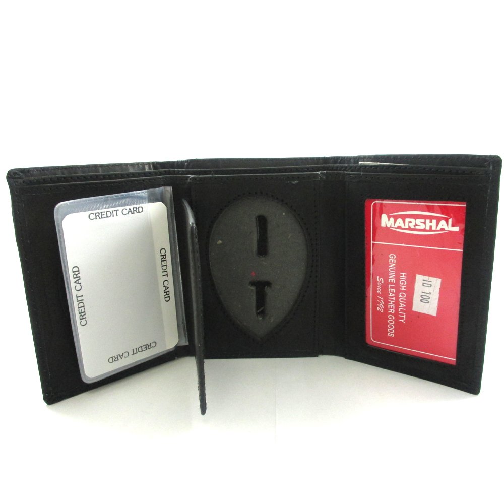 Genuine Leather Wallet for Sheriff & Police Officers - ID Holder with Security Shield - Black Case for Badge & Credentials | Perfect for Law Enforcement, Security Guards & First Responders