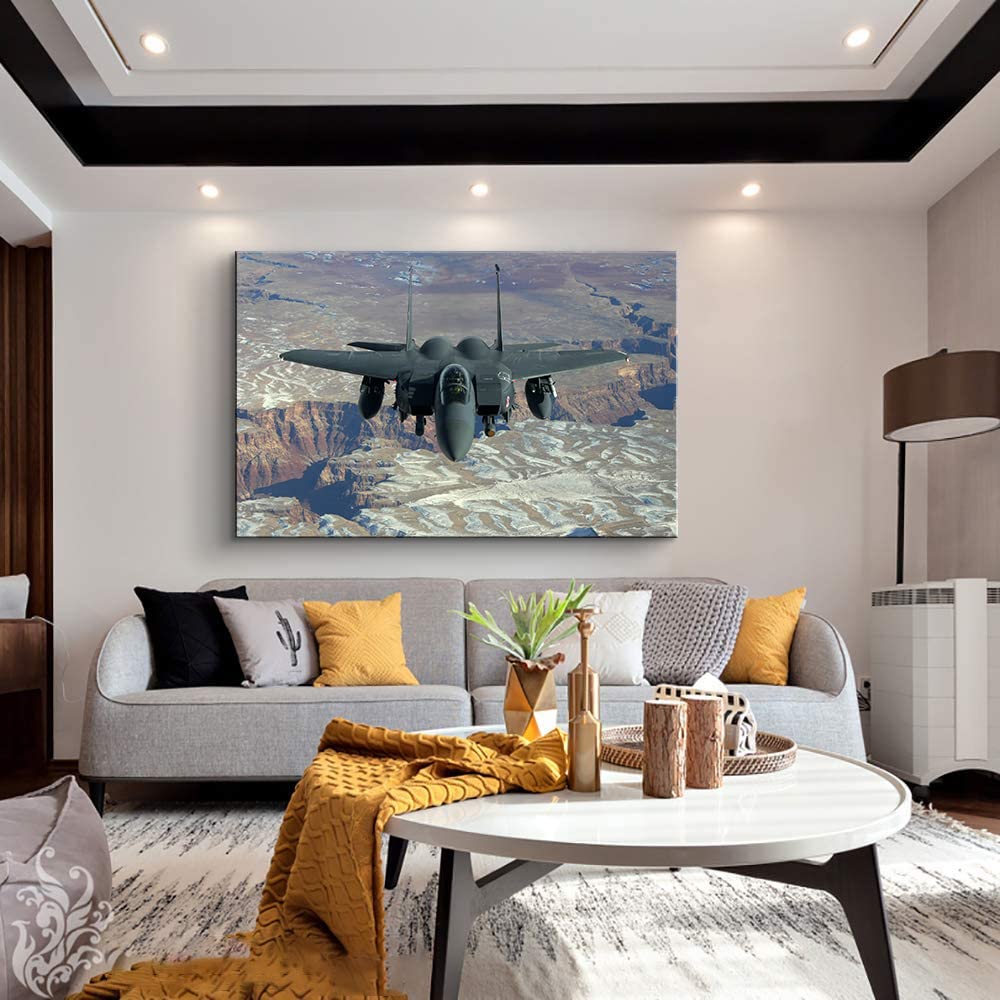 F-15 Fighter Jet Canvas Wall Art - Military Aviation Poster, Air Force Decor, Framed Aircraft Print for Home & Office (28