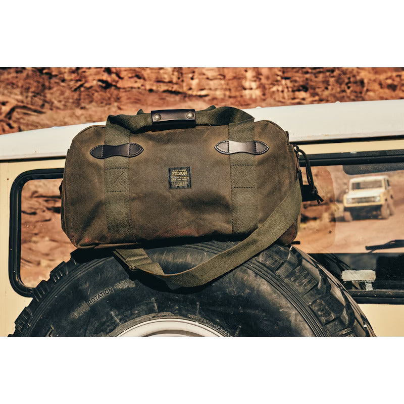 Filson Medium Tin Cloth Duffle Bag - Waterproof Otter Green Travel Duffel for Outdoor Adventures & Weekend Getaways