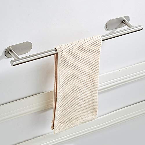 Stainless Steel Towel Rail - 60cm Wall Mounted Bathroom Towel Rack & Shower Shelf Organizer - Self Adhesive Space Saving Storage for Bathrooms, Kitchens, and Laundry Rooms