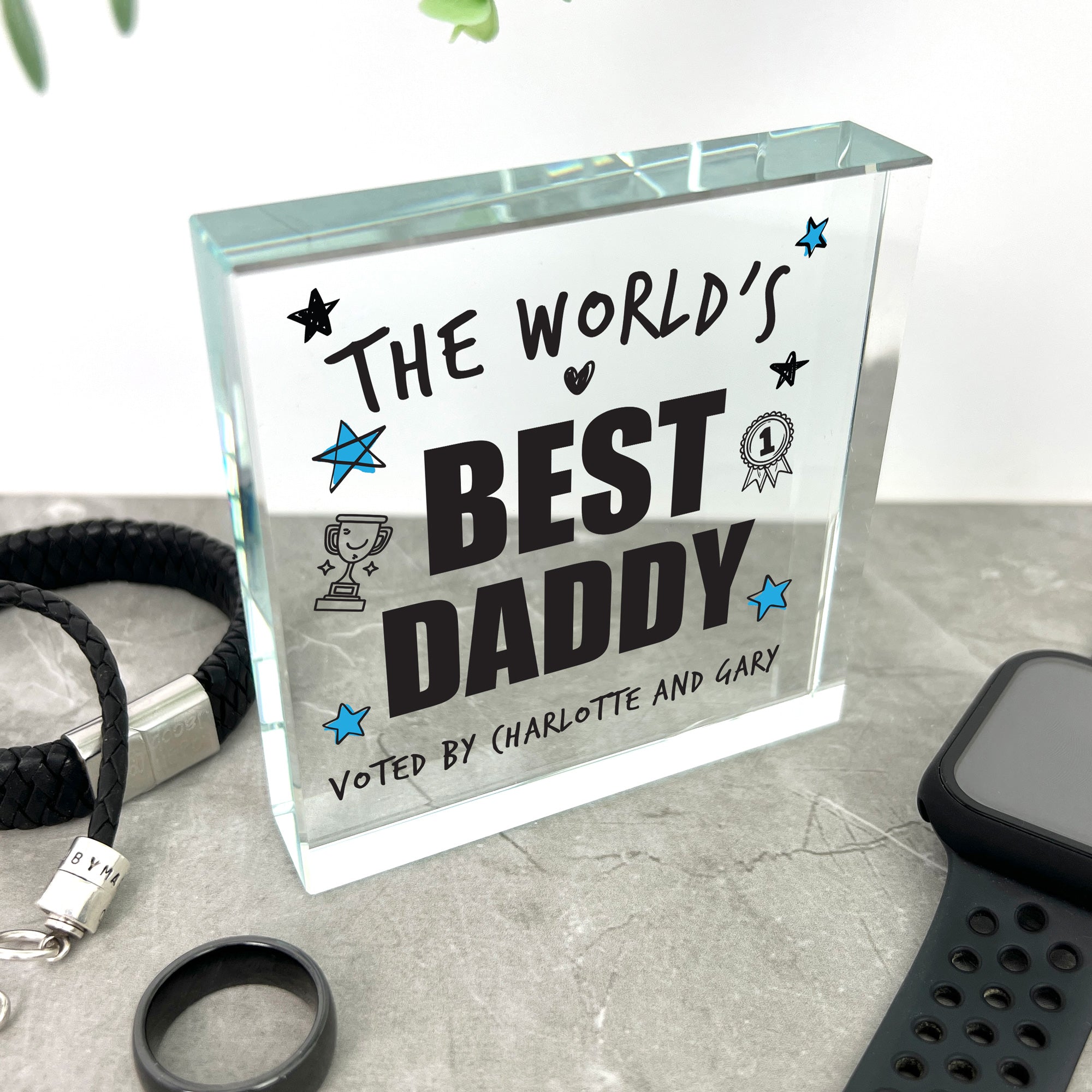 Personalized The World's Best Dad Crystal Token - Engraved Gift for Father's Day, Birthday & Retirement - Perfect for Desk Display & Sentimental Keepsake