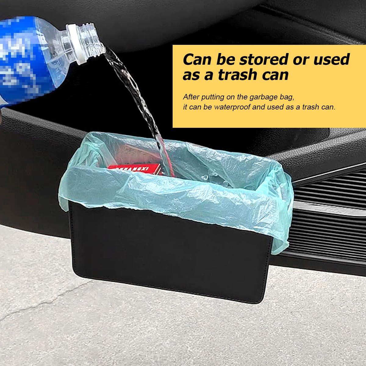 Foldable Waterproof Car Trash Can - Leakproof Hanging Mini Garbage Bin with 2 Roll Trash Bags, Universal Vehicle Organizer for Sedans, SUVs & Trucks (Beige) | Perfect for Road Trips, Commuting & Family Travel