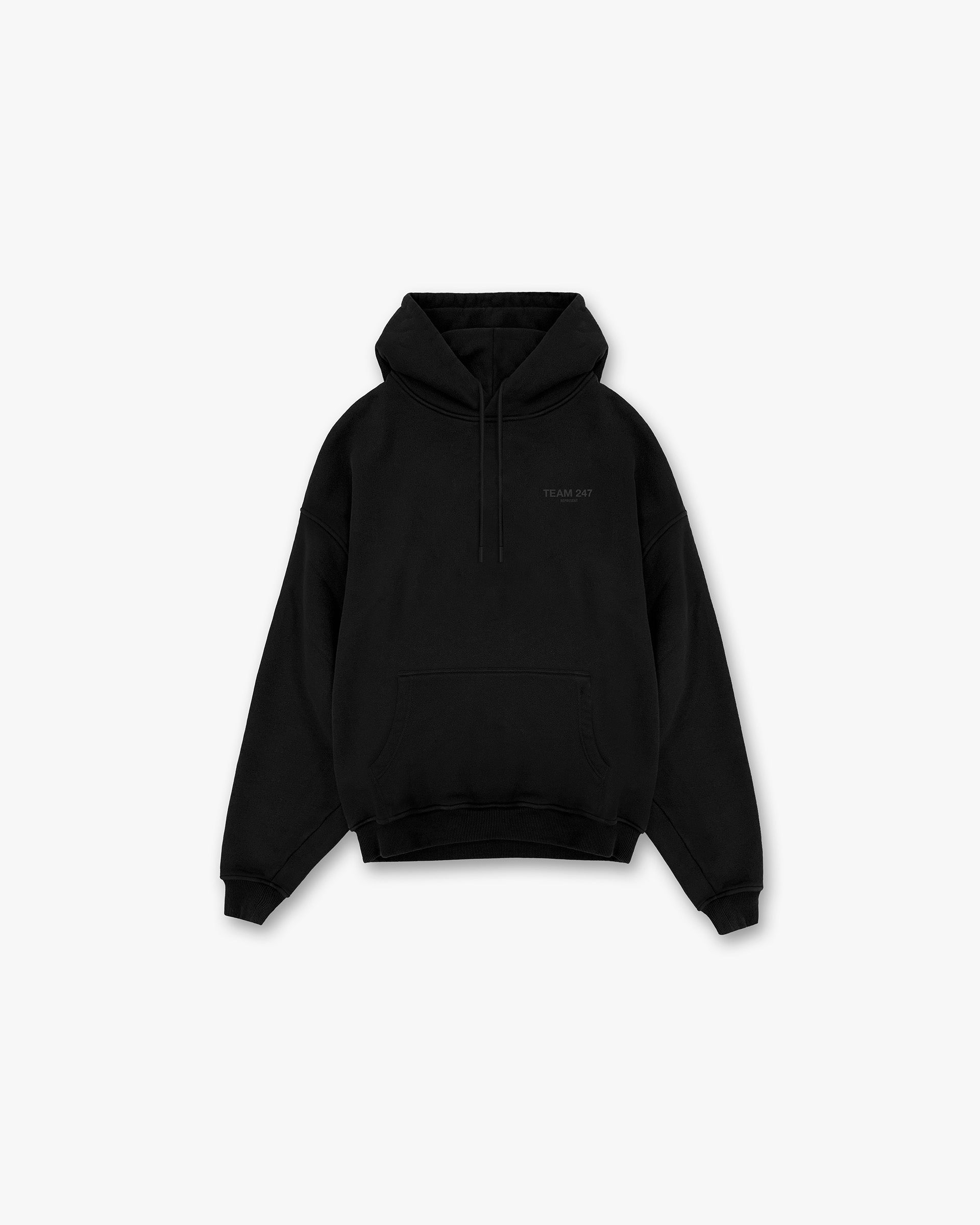Team 247 Oversized Hoodie for Men & Women - Soft Matte Black Pullover Sweatshirt - Cozy Lounge Wear for Casual Outfits, Gym, and Street Style