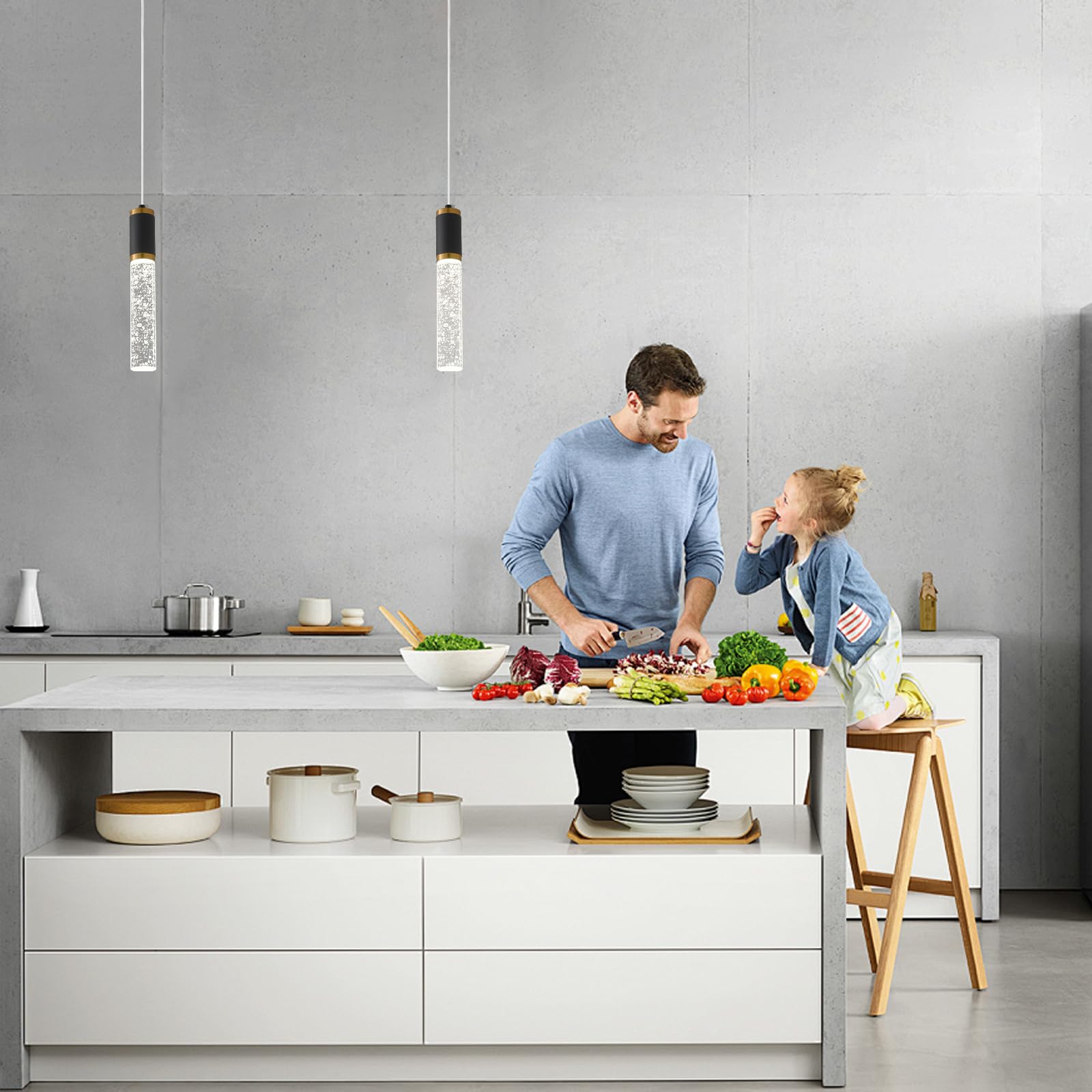 Modern Black Crystal Pendant Light for Kitchen Island - Elegant Hanging Fixture for Restaurants, Dining Room & Bedrooms - Perfect for Task Lighting Over Countertops and Dining Areas