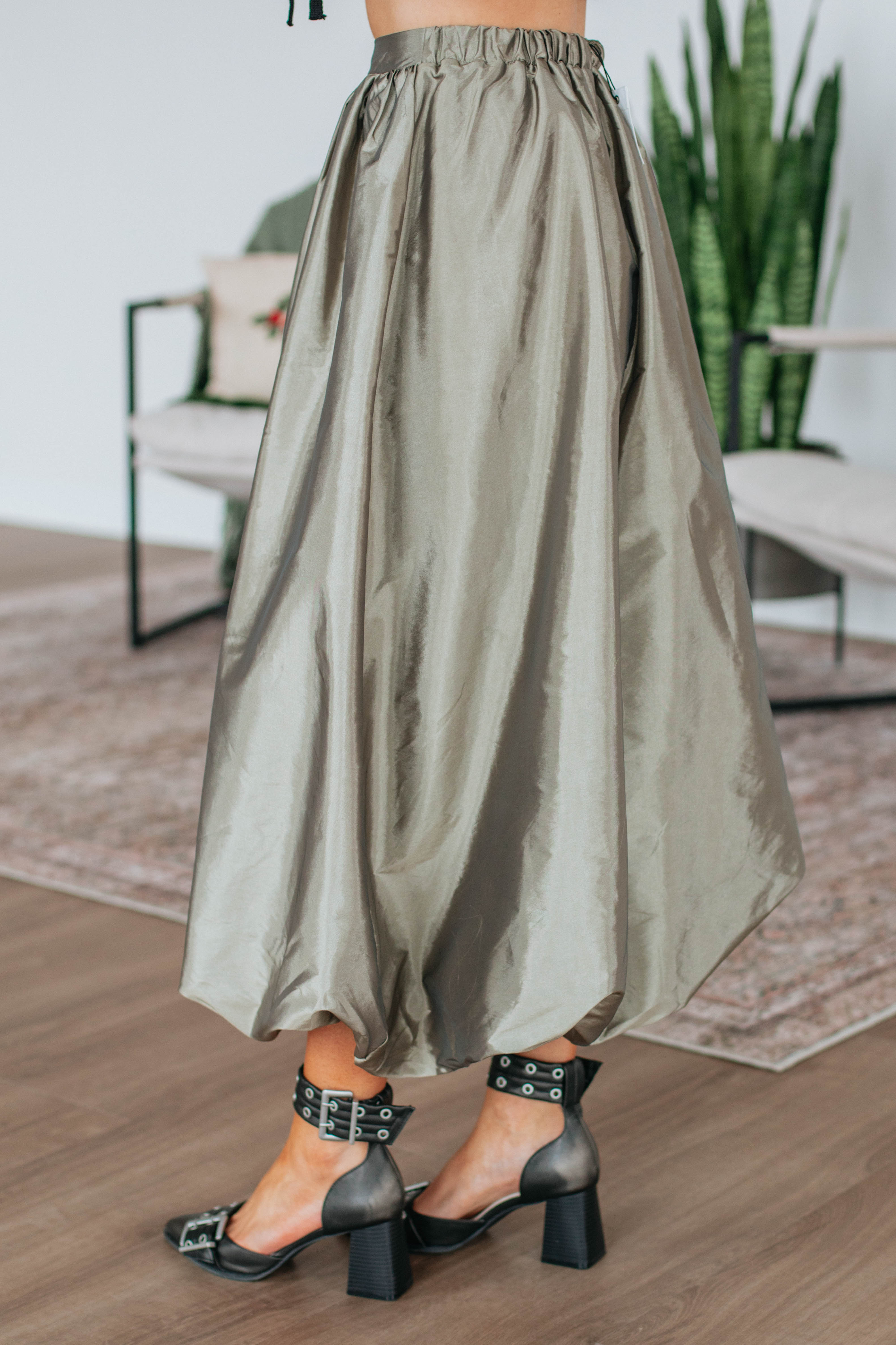 Stop & Stare Olive Green Skirt - Women's Fashion Midi Skirt for Casual Wear, Office & Date Night Outfits