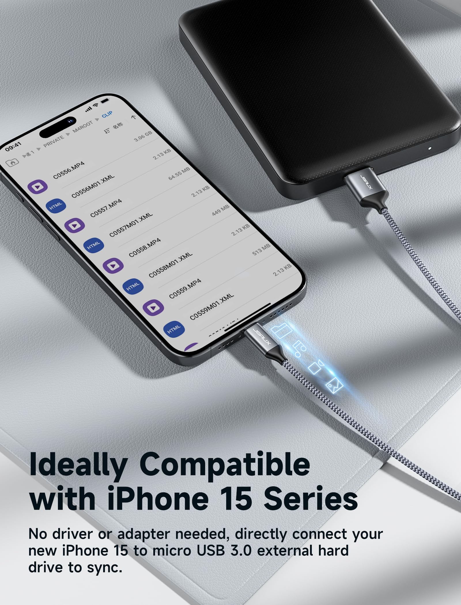 JSAUX 10Gbps USB C to Micro B Cable 1.5FT + 1.5FT - High Speed External Hard Drive Cable for Seagate WD Westgate, MacBook Pro/Air, Samsung Galaxy S24, iPhone 15 - Perfect for Data Transfer & Backup Solutions
