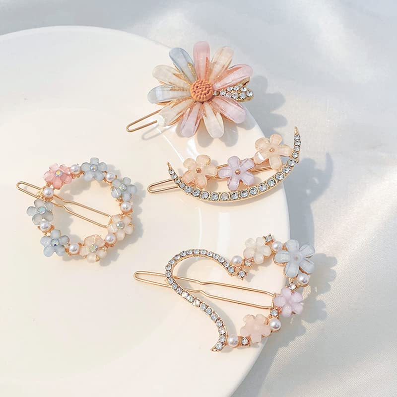 Samyak Korean Hair Clips for Women - Stylish Studded Pearl Heart Round Alligator Barrettes | Hair Accessories for Girls & Women | Perfect for Parties, Weddings & Daily Fashion