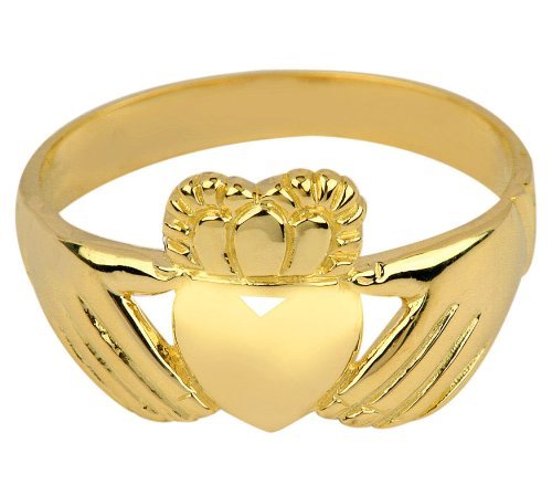 10k Yellow Gold Claddagh Rings for Women - High Polish Irish Wedding & Engagement Rings - Perfect for Valentine's Day, Anniversary Gifts & Celtic Jewelry Lovers