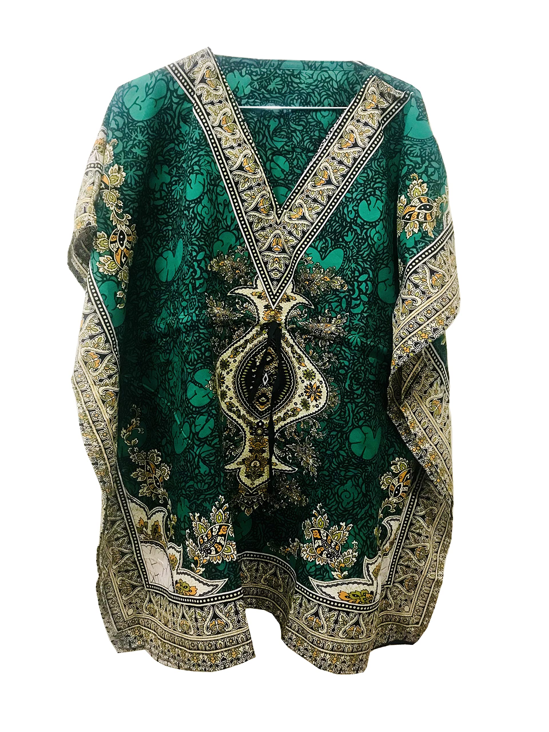 Floral Print Green Short Kaftan Dress for Women - Plus Size Kimono Cover Up | Beachwear, Summer Outfit & Boho Chic Fashion