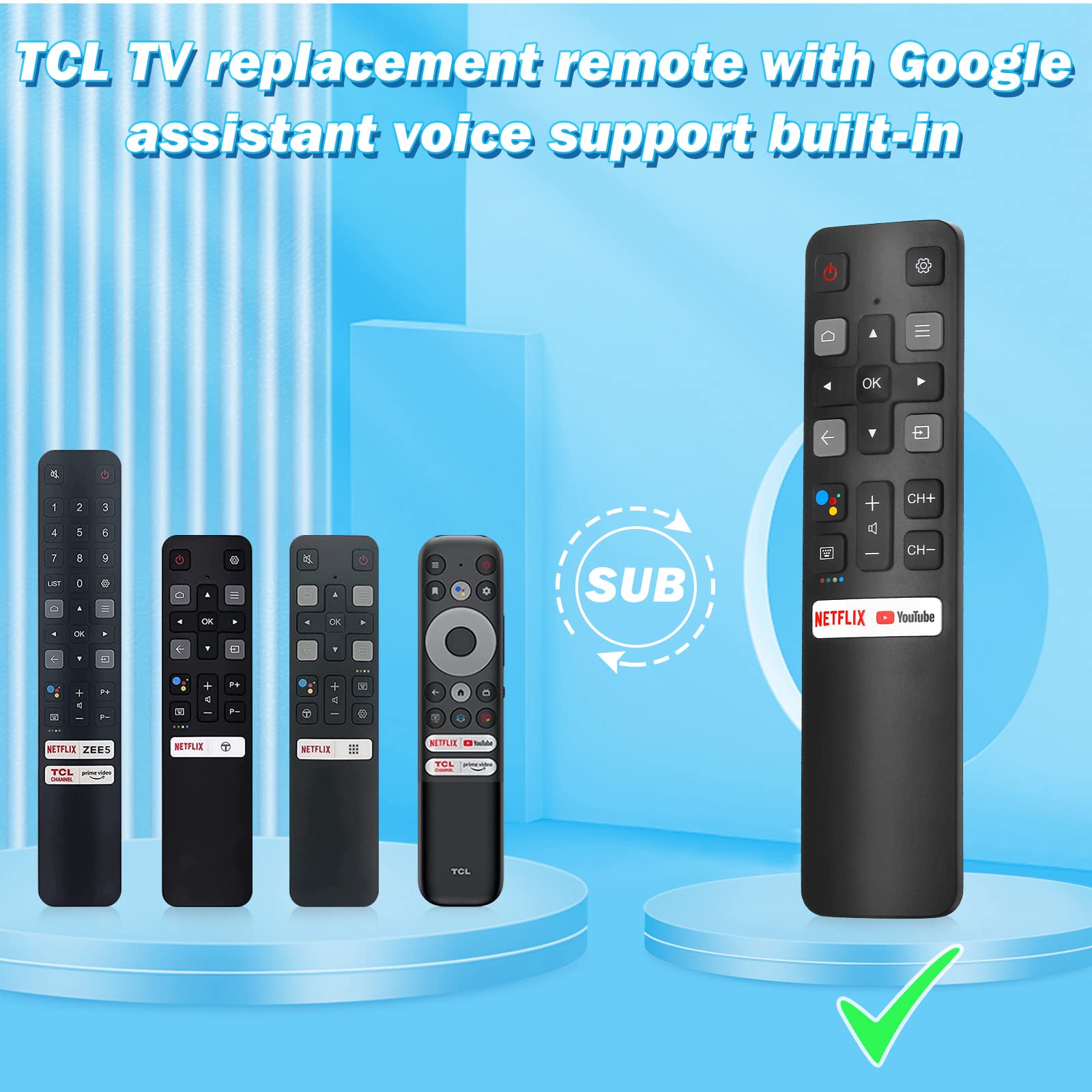 TCL Android TV Voice Remote Replacement RC802V - Compatible with 43P8(F604A) & All 4K UHD TCL Smart TVs - Perfect for Streaming, Gaming & Smart Home Control