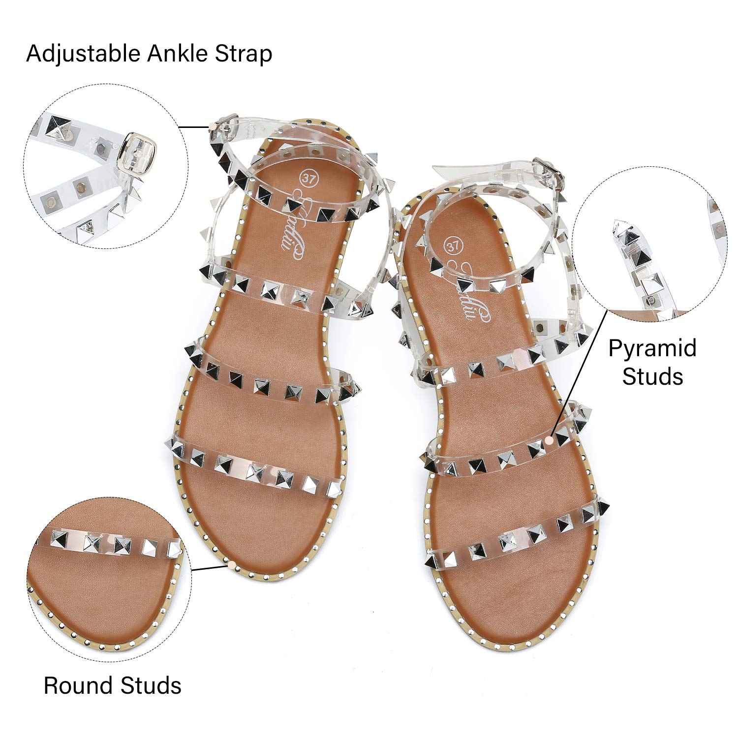 Katliu Women's Flat Sandals - Strappy Studded Gladiator Sandals with Adjustable Ankle Strap | Comfortable Summer Casual Shoes for Beach, Vacation & Daily Wear