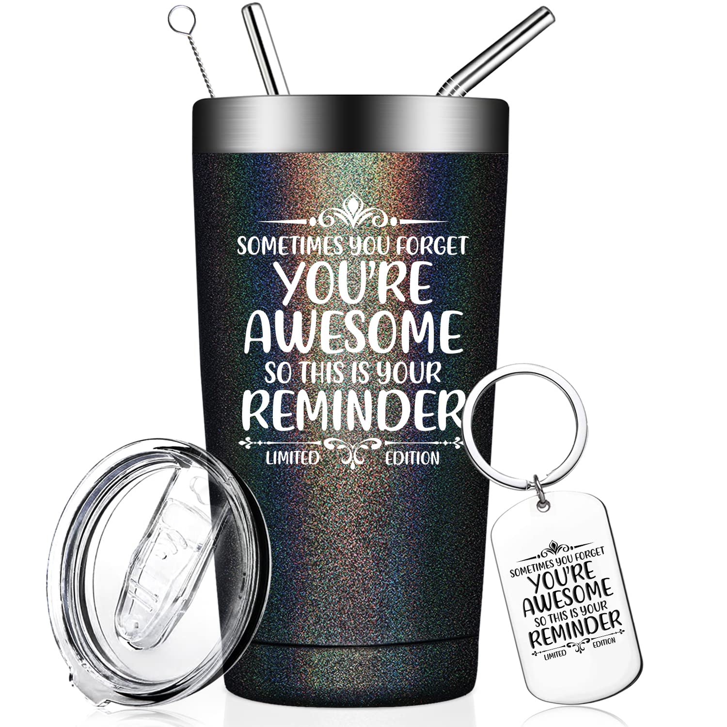 Insulated Tumbler Cup for Women - 20oz Glitter Charcoal - Perfect Gift for Her, Mom & Best Friend - Great for Office & Travel