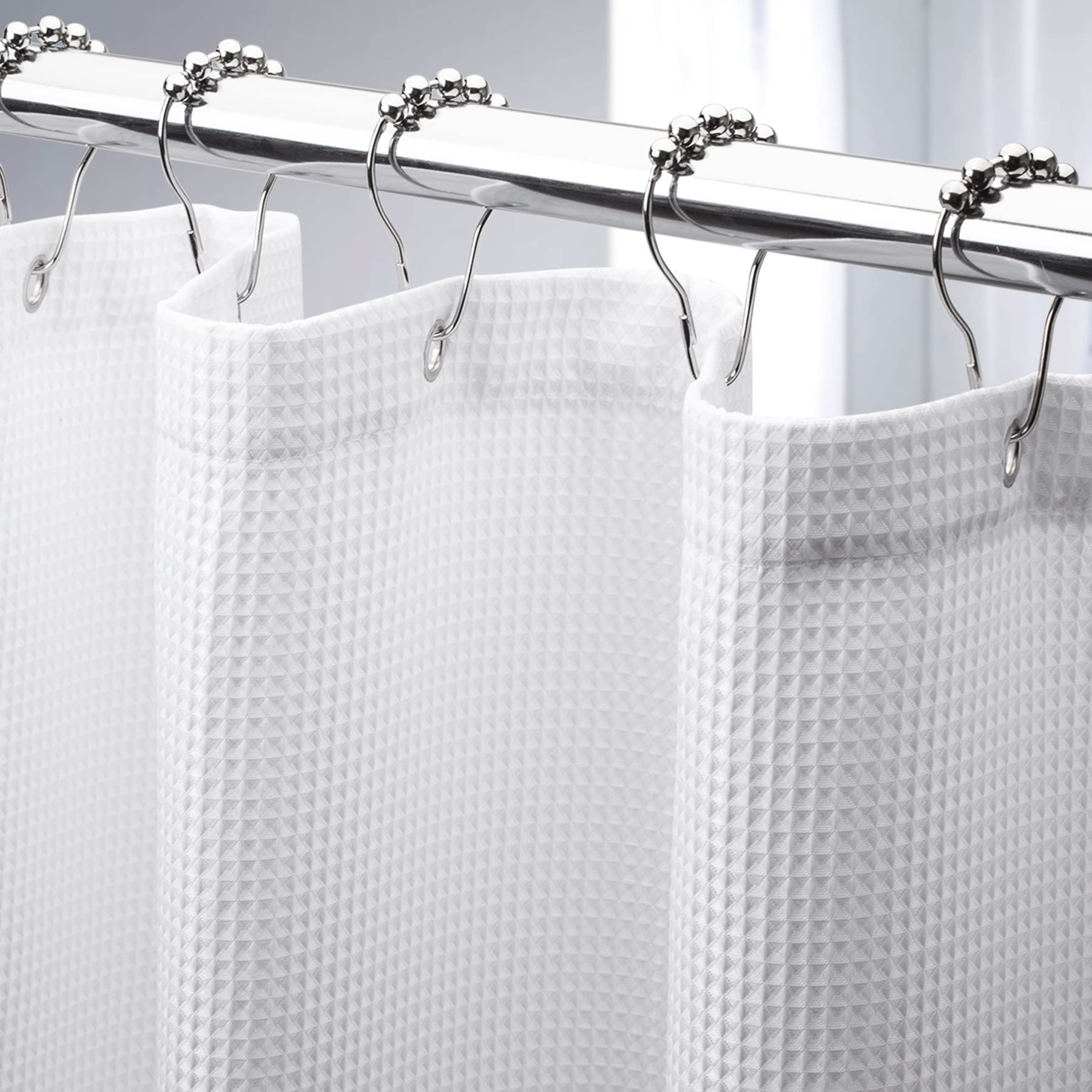 AmazerBath 78 Inch Waffle Weave Shower Curtain - 72x78 Inches Long White Heavy Duty Hotel Quality Bathroom Fabric - Perfect for Spa, Luxury Hotels & Modern Home Bathrooms
