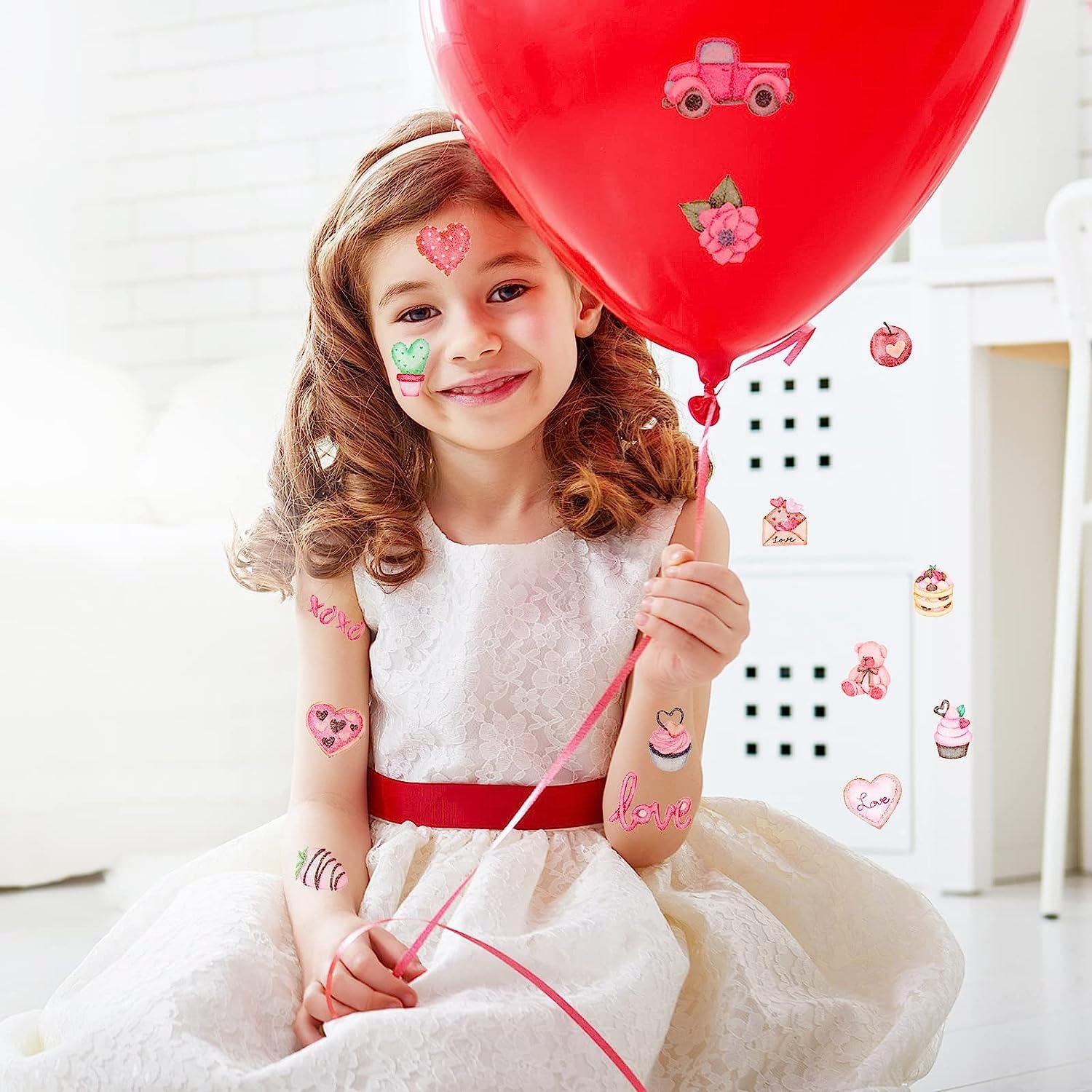 10PCS Valentine's Day Temporary Tattoos - Glitter Heart, Cupid Arrow, Dessert & Flower Designs | Waterproof Fake Tattoos for Kids & Adults | 12x6.8CM Size | Perfect for Parties, Weddings & Romantic Events