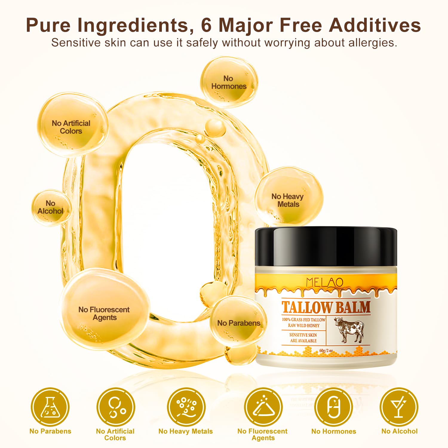 Grass-Fed Beef Tallow & Manuka Honey Moisturizing Balm - Organic Unscented Whipped Skin Cream with Beeswax & Olive Oil for Face & Body - Fast Absorbing, Deep Hydration (2 oz) - Perfect for Dry Skin, Eczema & Nighttime Skincare Routine