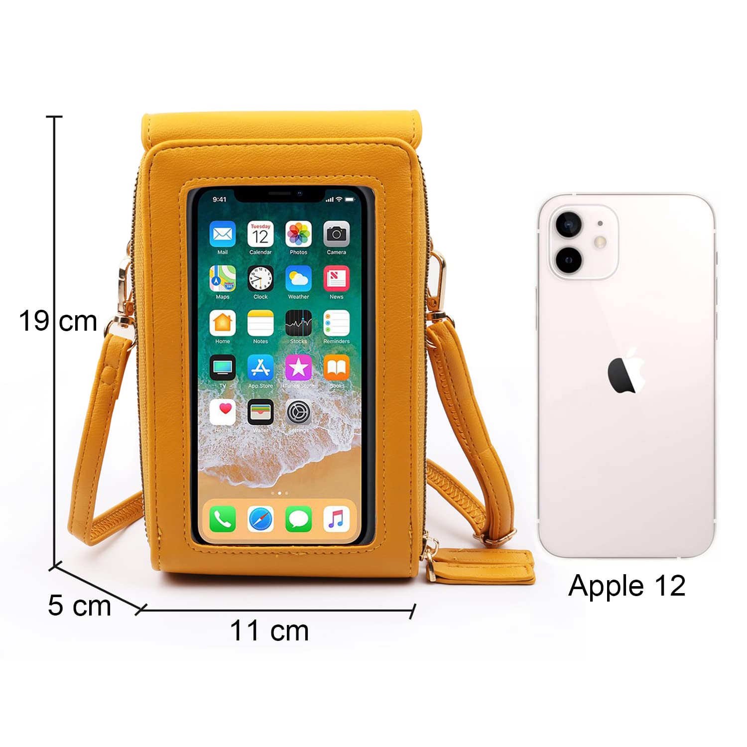HUASUN Women's PU Leather Wallet with Touch Screen Window & Adjustable Shoulder Strap - Crossbody Phone Pouch for iPhone, Cards & Cash - Perfect for Shopping, Travel & Daily Use