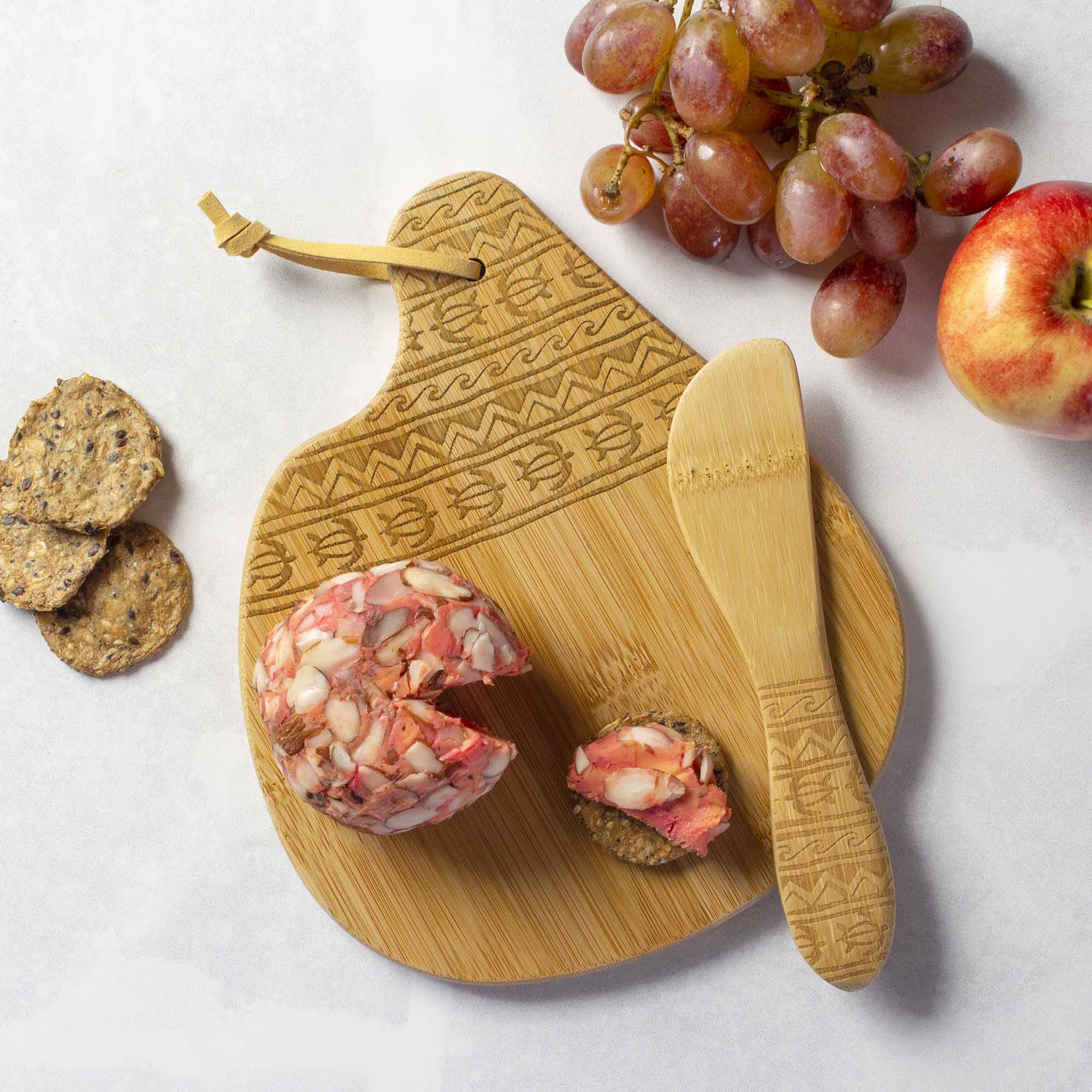 Premium Tonga Wood Serving Board with Cheese Knife - 7 1/8
