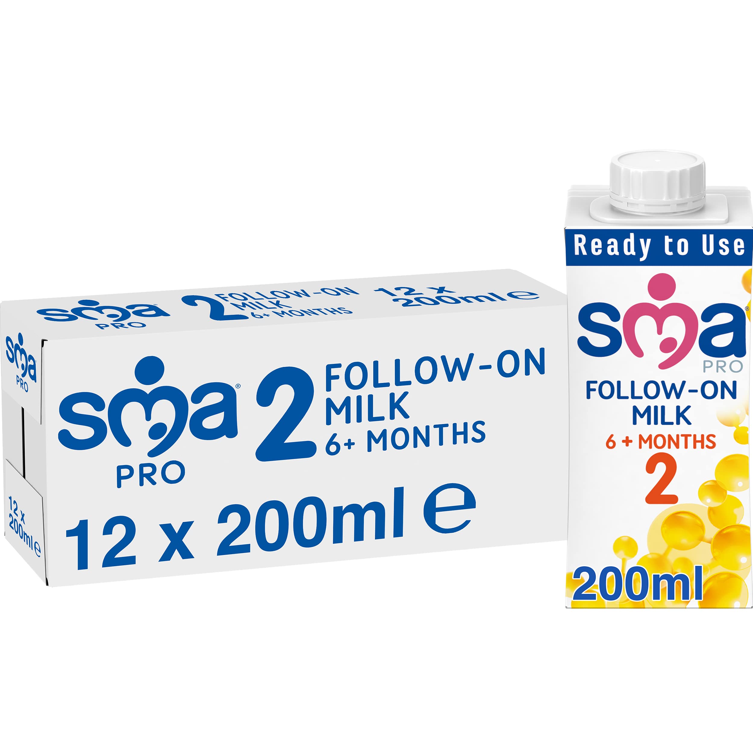 SMA PRO Follow On Baby Milk Formula - Ready to Drink for Infants 6 Months and Up - 200ml (Pack of 12) - Perfect for On-the-Go Feeding, Travel & Daycare Nutrition