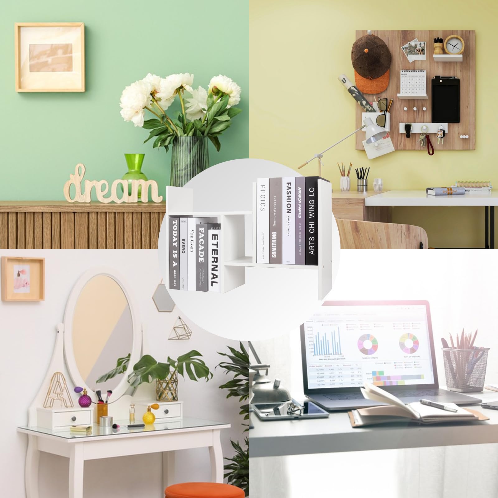 ShellKingdom Adjustable H-Shaped Desk Shelf Organizer - White | Space-Saving Desktop Storage for Books, Office Supplies & Decor | Perfect for Home Office, School, Dorm & Workspace Organization