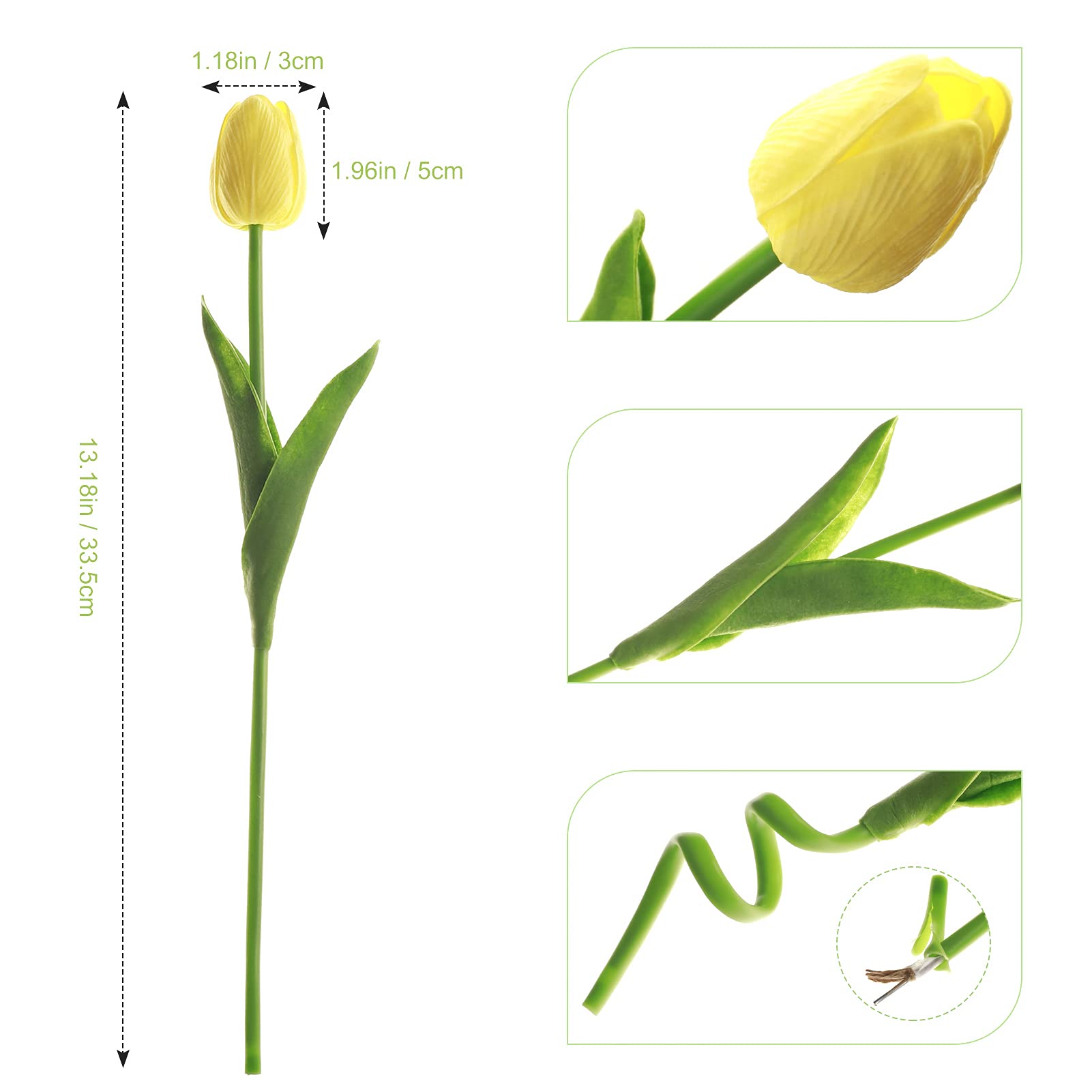 20 Pcs Real Touch Yellow Artificial Tulips - PU Faux Flowers Bouquet for Home, Office, Wedding & Party Decor | Perfect for Centerpieces, Tablescapes & DIY Floral Arrangements