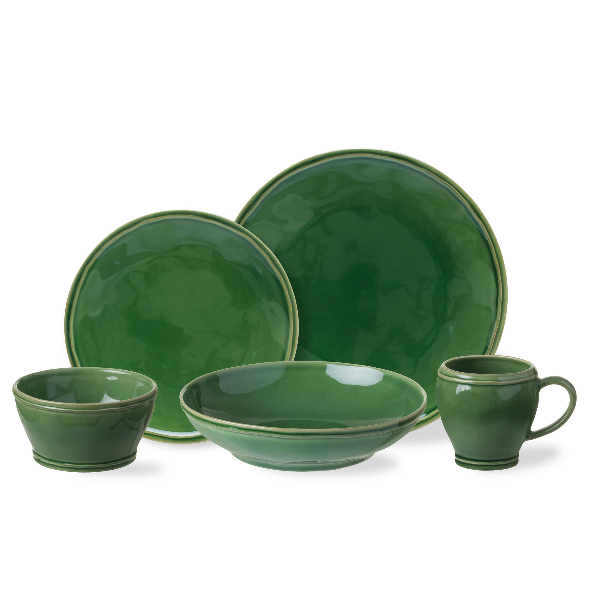 Casafina Ceramic Stoneware 5-Piece Dinnerware Set for 1 - Fontana Collection, Forest Green | Microwave & Dishwasher Safe | Food Safe Glazed Tableware | Restaurant Quality Dinner Plates, Salad Plate, Bowl & Mug | Perfect for Home Dining, Restaurants, and Gifts