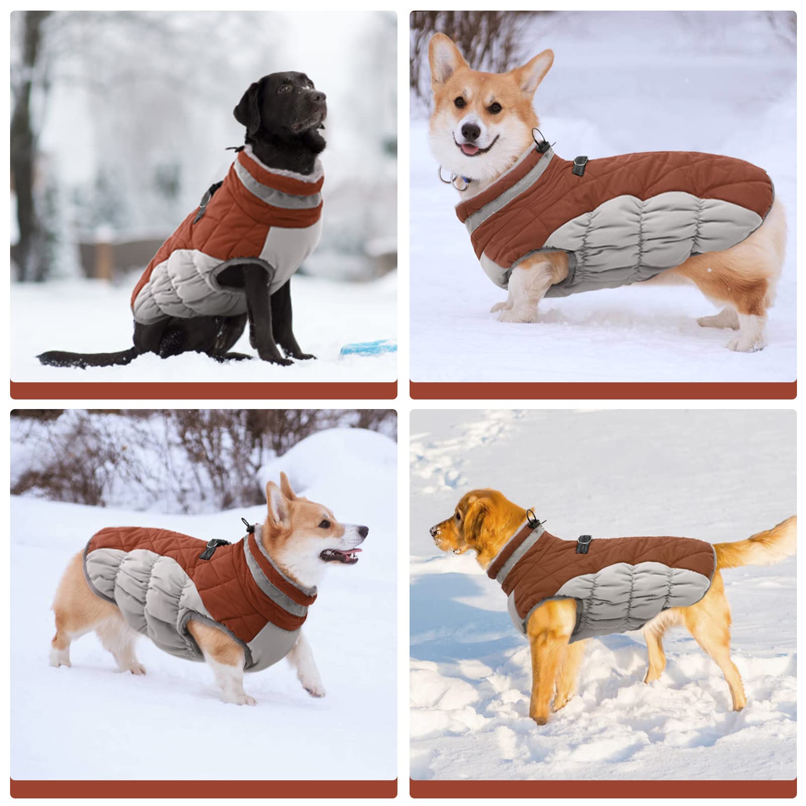 FUAMEY Warm Dog Jacket - Winter Fleece Vest with Reflective Strips & Built-in Harness | Waterproof Windproof Dog Coat for Cold Weather | X-Small Brown | Perfect for Snowy Walks & Outdoor Adventures