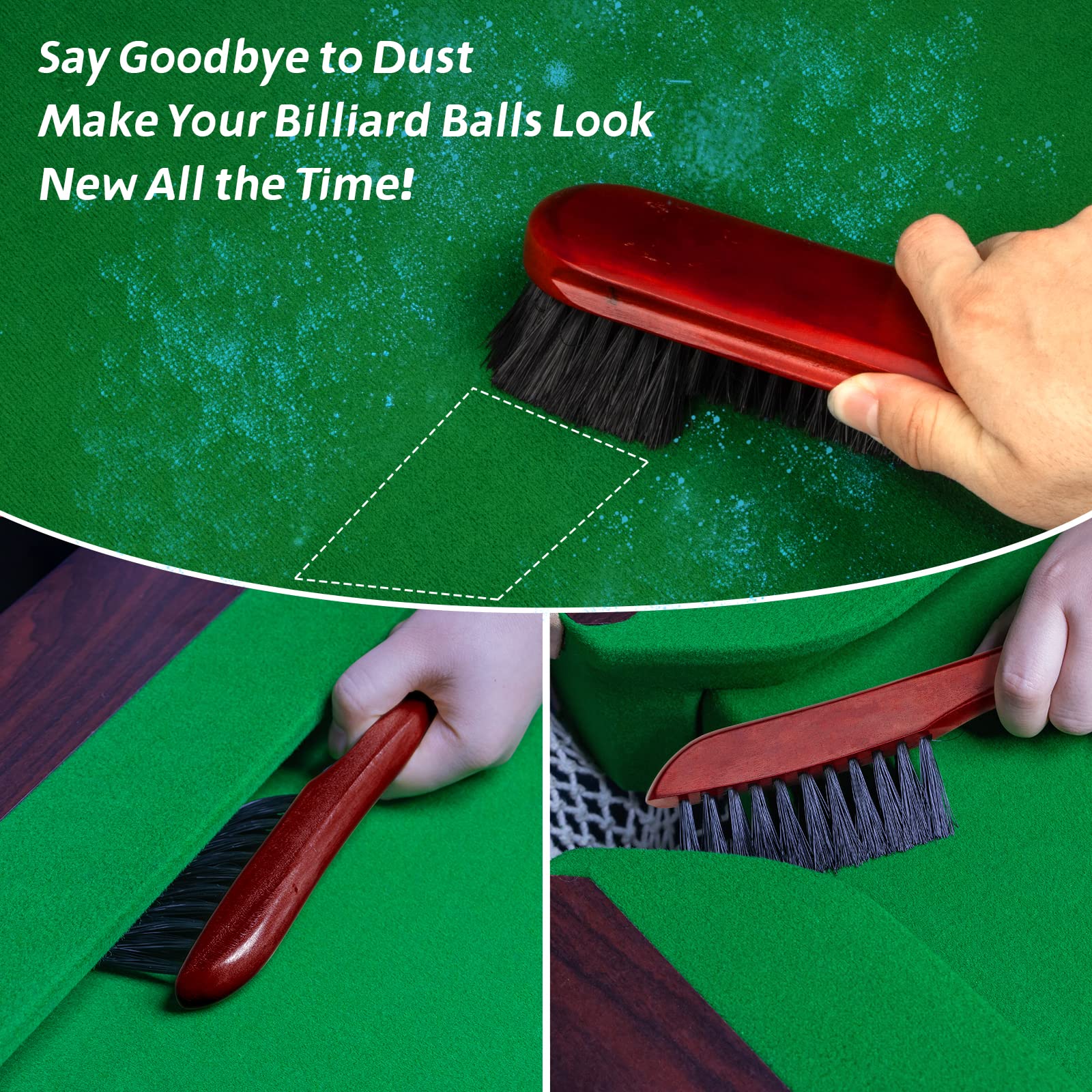Premium Pool Table Brush for Felt - Solid Wood Billiard Table Cleaning Brush Set with Soft Bristles | Professional Pool Table Accessories for Home Game Rooms, Bars, and Billiard Clubs