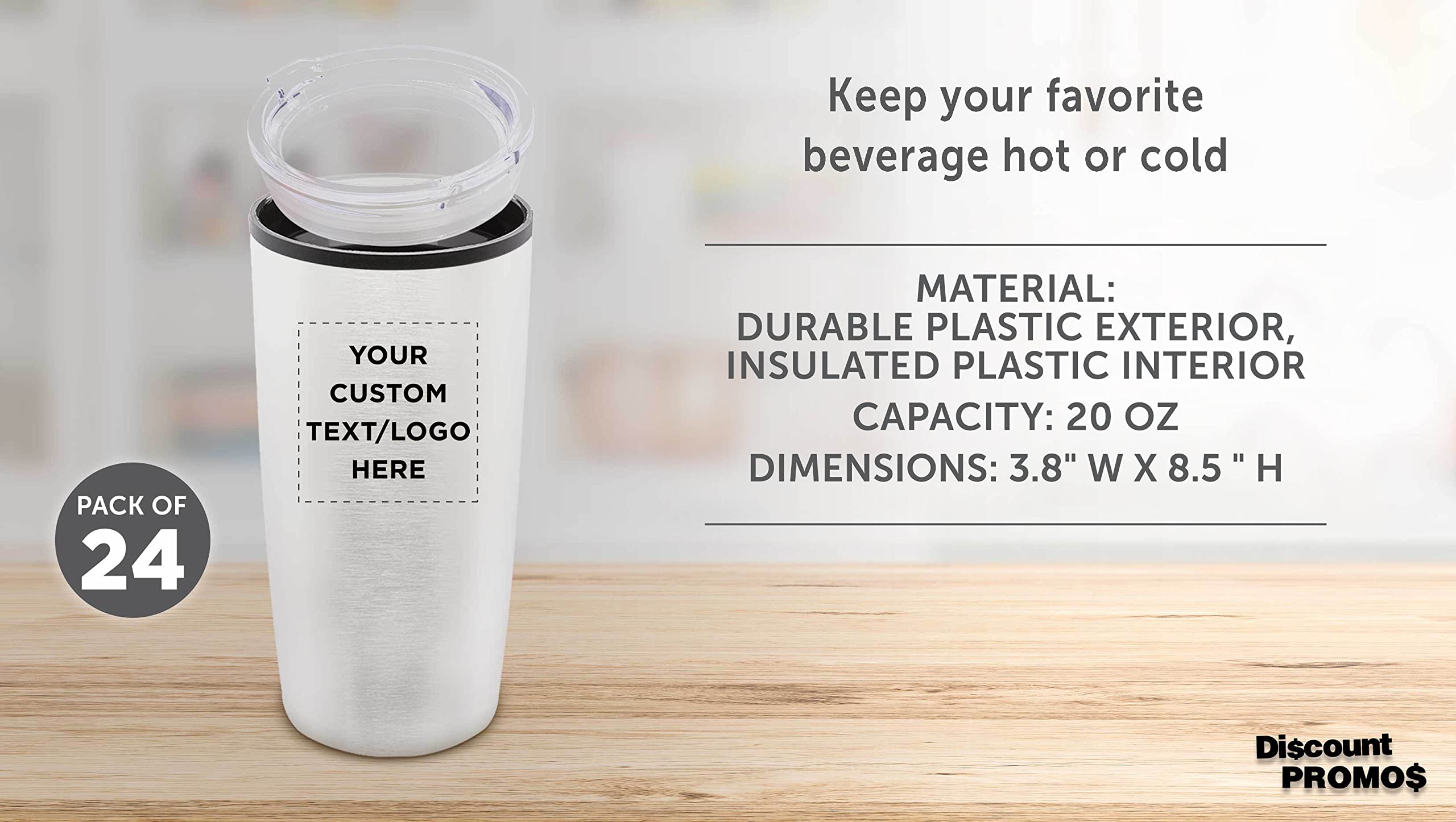 Custom 20 oz Plastic Tumblers Set of 24 - Personalized Bulk Pack with Lids, Insulated Ice Coffee Cup, Silver Travel Tumbler for Office, Party, and Outdoor Use