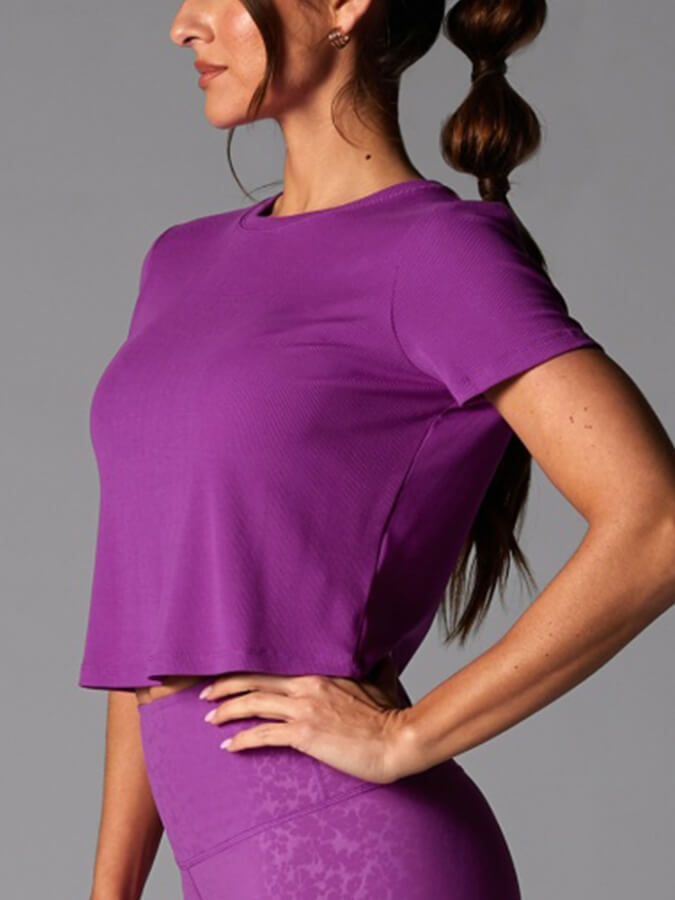 Tavi Ribbed Women's Tee Top - Soft Stretch Casual T-Shirt in Violet | Perfect for Everyday Wear, Layering & Outfit Styling