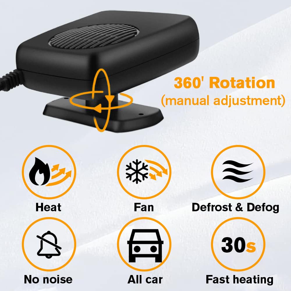 2025 Portable Car Heater - 12V Cigarette Lighter Plug-in Fast Heating Defroster & Defogger for Vehicles - Ideal for Winter Driving, Camping & Emergency Car Warmth