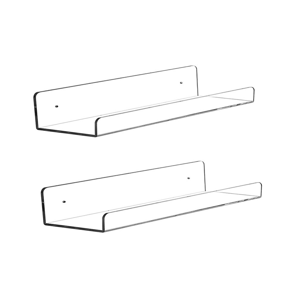 CY Craft 15 Inch Clear Acrylic Floating Shelf - Wall Mounted Invisible Ledge for Nursery, Kids Bookshelf, Bathroom Storage & Toy Display Organizer (Set of 2, 5MM Thick) - Perfect for Modern Home Decor, Small Space Organization & Stylish Storage Solutions